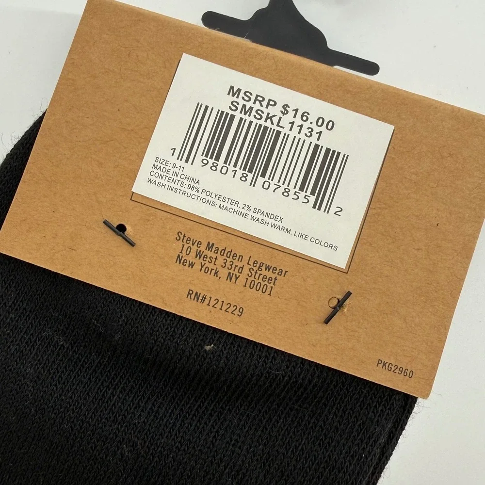 Steve Madden Womens 2 Pack‎ Anklet Socks White Pointelle Striped Black NWT